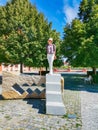 Girl on the stairs near Chateau Troja manor house. Prague. Czech republic Royalty Free Stock Photo