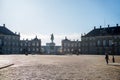 girl standing on Amalienborg Square with beautiful historical buildings and Frederik V on Horseback statue