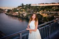 Girl standing on the background of Porto Royalty Free Stock Photo