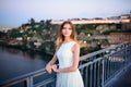 Girl standing on the background of Porto Royalty Free Stock Photo