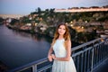 Girl standing on the background of Porto Royalty Free Stock Photo