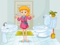 Girl standing in clean bathroom