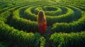 A girl standing in a corn maze Royalty Free Stock Photo
