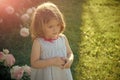 Girl standing on green grass on sunny day Royalty Free Stock Photo