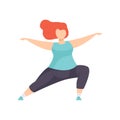 Girl standing in Hero yoga position, obesity woman wearing sports uniform doing fitness exercise, weight loss program