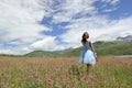 A girl standing in the meadow full of flowers Royalty Free Stock Photo