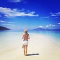 The girl is standing on a paradise island. Filipiny Royalty Free Stock Photo
