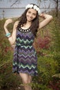 Girl standing on a path by the beach Royalty Free Stock Photo