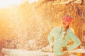 Girl standing in snow Royalty Free Stock Photo