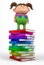 Girl standing on a stack of books