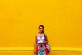 Girl standing on a street wall in Valladolid, Mexico Royalty Free Stock Photo