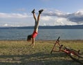 Girl standing upside down