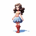Pixelated Anime Character In Blue Dress: Elizabeth - 3d 8 Bit Cartoon