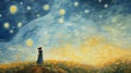 Dreamlike Illustration: Serene Starry Night Painting Of A Girl