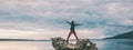 Woman catches balance on the stone