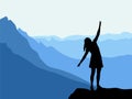 Girl stands on the top of the mountain in dance pose.