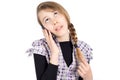 Girl Staring Bored Upwards While Listening Someone on the Phone Royalty Free Stock Photo