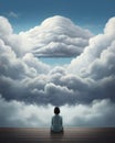 The girl staring into the distant clouds, sitting on the edge, peaceful mind concept, Generative AI