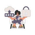 Girl stored data in the cloud, protected it with a padlock. Royalty Free Stock Photo