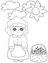 Girl with strawberries under the sun coloring page