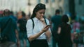 Girl on the street among the crowd of passers-by, photos in the style of surveillance Royalty Free Stock Photo