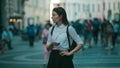 Girl on the street among the crowd of passers-by, photos in the style of surveillance Royalty Free Stock Photo