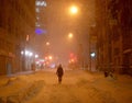 Girl on the streets of New York during snow blizzard Royalty Free Stock Photo