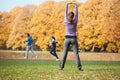 Girl stretching in park