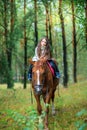 A girl strolls on her horse, active rest. horse riding Royalty Free Stock Photo