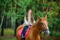 A girl strolls on her horse, active rest Royalty Free Stock Photo