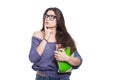 Girl student holding a book in her hand thinking Royalty Free Stock Photo