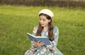 Girl student inspired reading recite poetry, classic literature subject concept Royalty Free Stock Photo