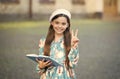 Girl student inspired reading recite poetry, having fun concept Royalty Free Stock Photo