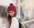 Girl, student and smile with backpack at university or campus for education, teaching and learning. Portrait, teen and Royalty Free Stock Photo