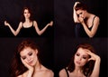 Girl in Studio on a black background. Red hair, great figure. Collage .Emotional state pretty girls