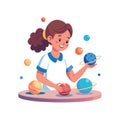 Girl studying planets and solar system, educational flat vector illustration Royalty Free Stock Photo
