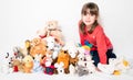Girl with stuffed animals Royalty Free Stock Photo