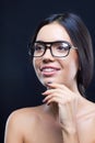 Girl with stylish glasses and teeth braces