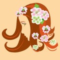Girl stylized profile with spring apple flowers