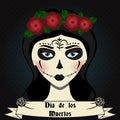 Girl with sugar skull calavera make up. Mexican day of dead vector illustration