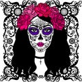 Girl with sugar skull makeup. Mexican Day of the dead. Royalty Free Stock Photo