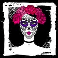 Girl with sugar skull makeup. Mexican Day of the dead. Royalty Free Stock Photo