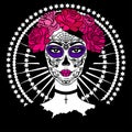 Girl with sugar skull makeup. Mexican Day of the dead. Royalty Free Stock Photo