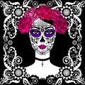 Girl with sugar skull makeup. Mexican Day of the dead. Royalty Free Stock Photo