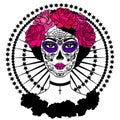 Girl with sugar skull makeup. Mexican Day of the dead. Royalty Free Stock Photo