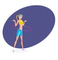 Girl in summer sportswear, perfects figure, is engaged with hoop. Royalty Free Stock Photo