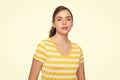 girl in summer striped tshirt isolated on white background