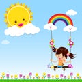 Girl with Sun Rainbow and Cloud 002 Royalty Free Stock Photo