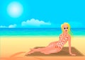 The girl sunbathes on a tropical beach Royalty Free Stock Photo