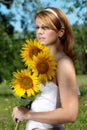 Girl with sunflowers